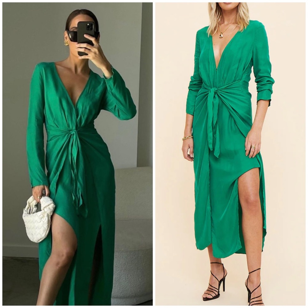 Suboo Grace Tie Waist Midi Dress Green Size Small